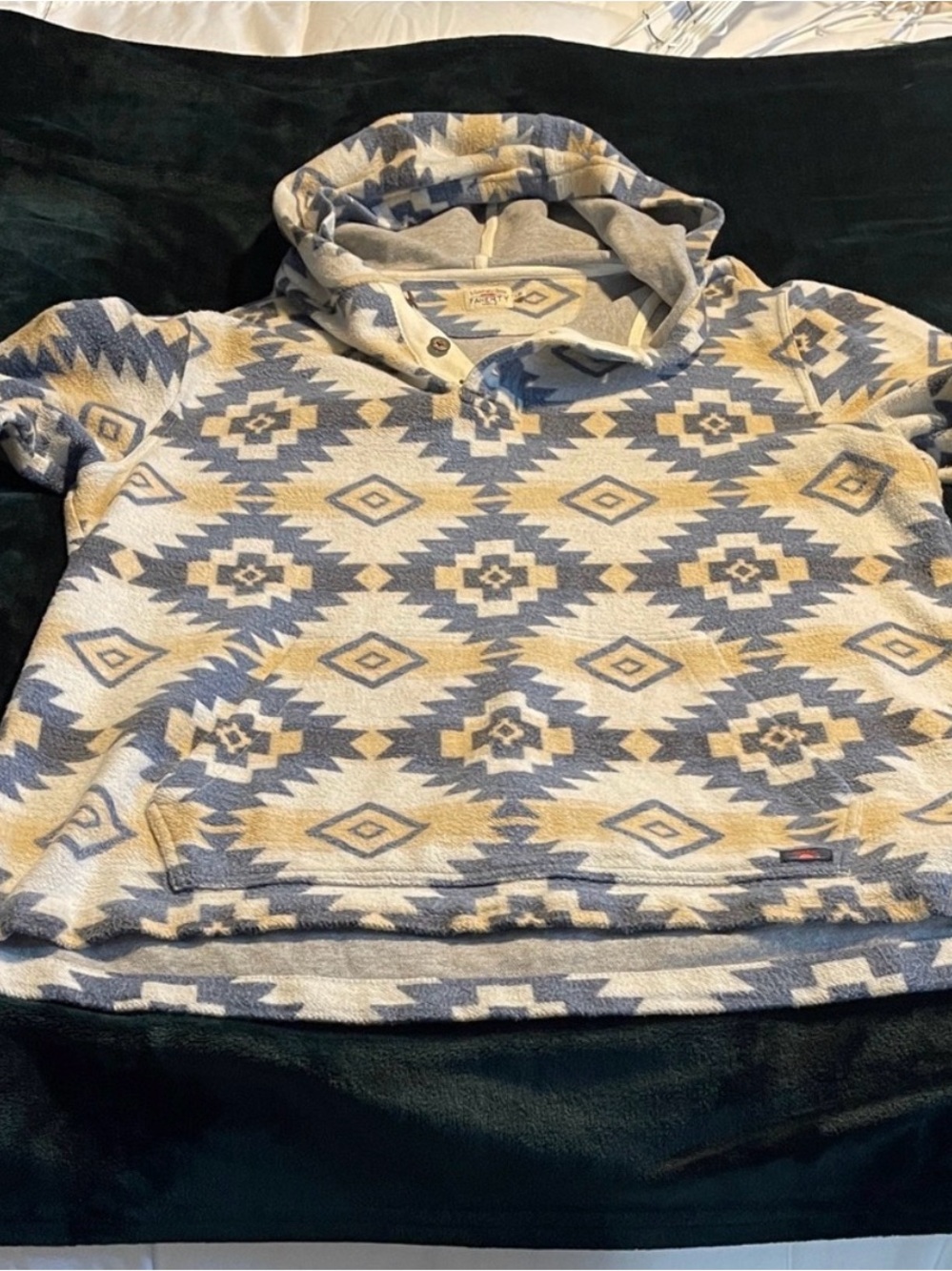 Faherty Hooded Pullover - Blue & Cream Aztec Print